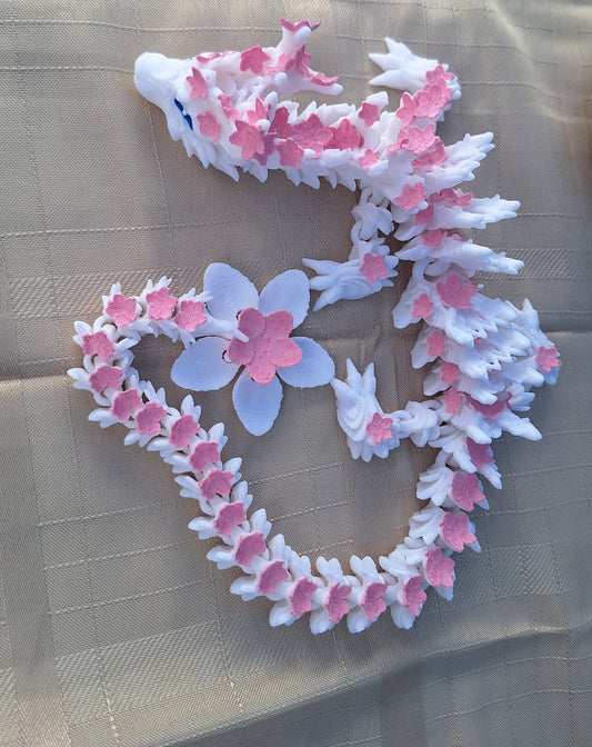 3D articulated white pink cherry blossom dragon / 3d printed dragon animals / sakura dragon knick knack Fidget figurines