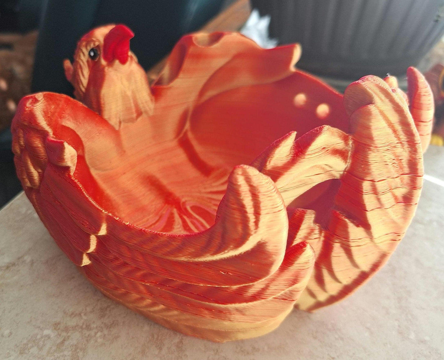 3D printed red orange Phoenix yarn bowl / 3d printed phoenix 3d printed animals figurine knick knack yarn bowl