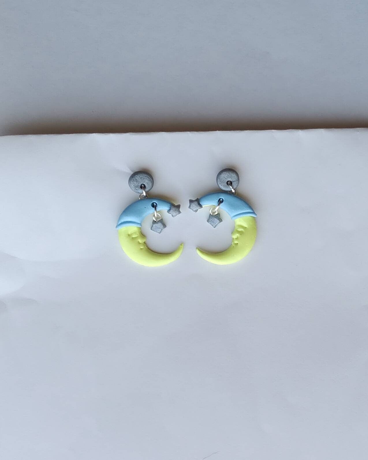 Kawaii sleepy moon earrings / polymer clay moon star earrings / kawaii space jewelry / clay sleepy moon and stars