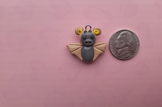 Kawaii teddy bear bat charm / polymer clay holiday charms / clay charm jewelry / bat charm stitch marker progress keeper
