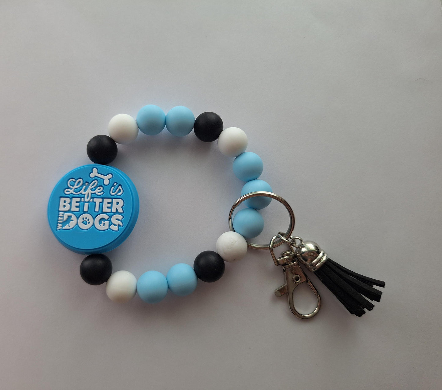 Silicone beaded wristlet keychain life is better with dogs / dog mom dad silicone beaded wristlet keychain / bag accessories key chain gift