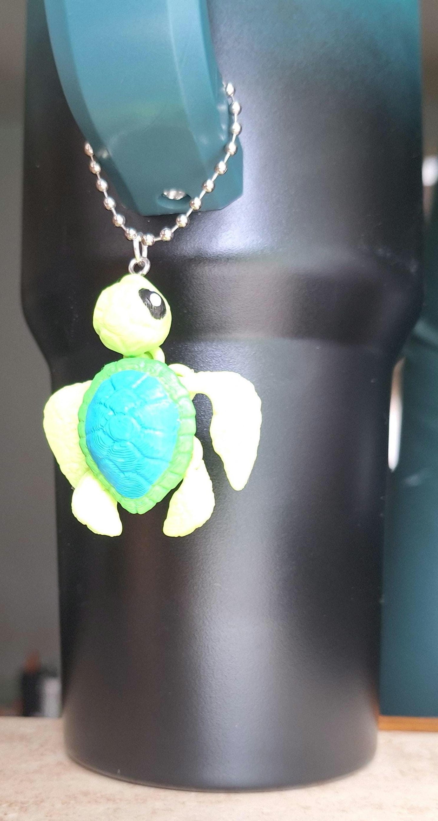 3D articulated green teal sea turtle tumbler handle charm / 3d printed turtle animal ocean beach turtle tumbler charm Fidget
