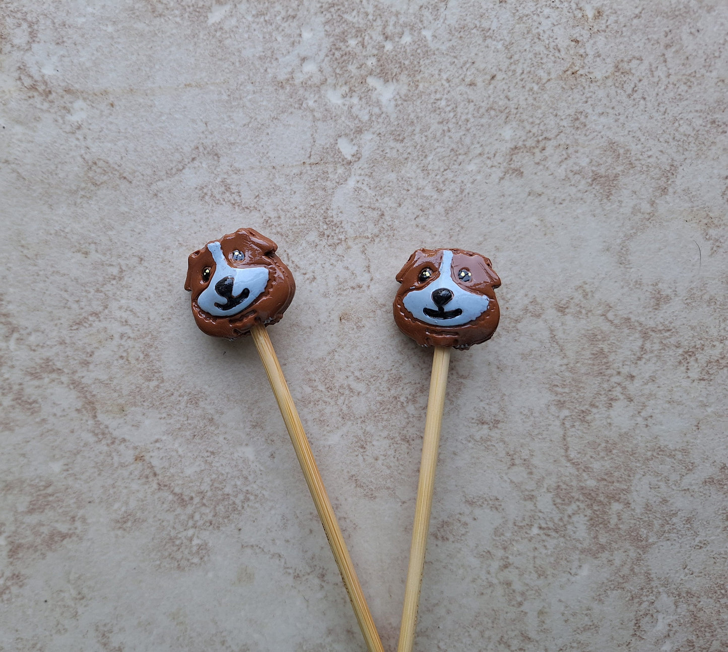 Set of 2 brown guinea pig knitting needles / polymer clay knitting needles / decorative guinea pig needles knitting accessory crochet