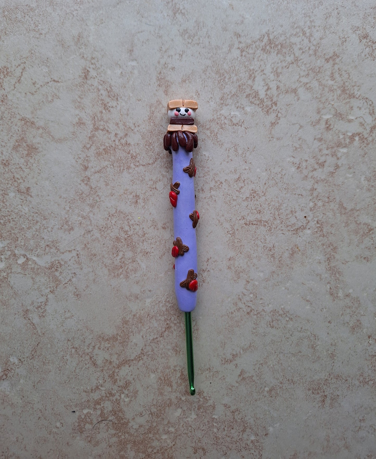 Polymer clay lavender smores camping crochet hook