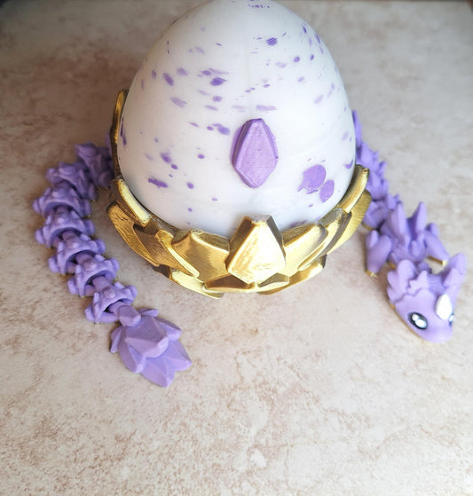 3D articulated gold silver purple dragon Rubikuro and egg / 3d printed desk pet figurine fidget