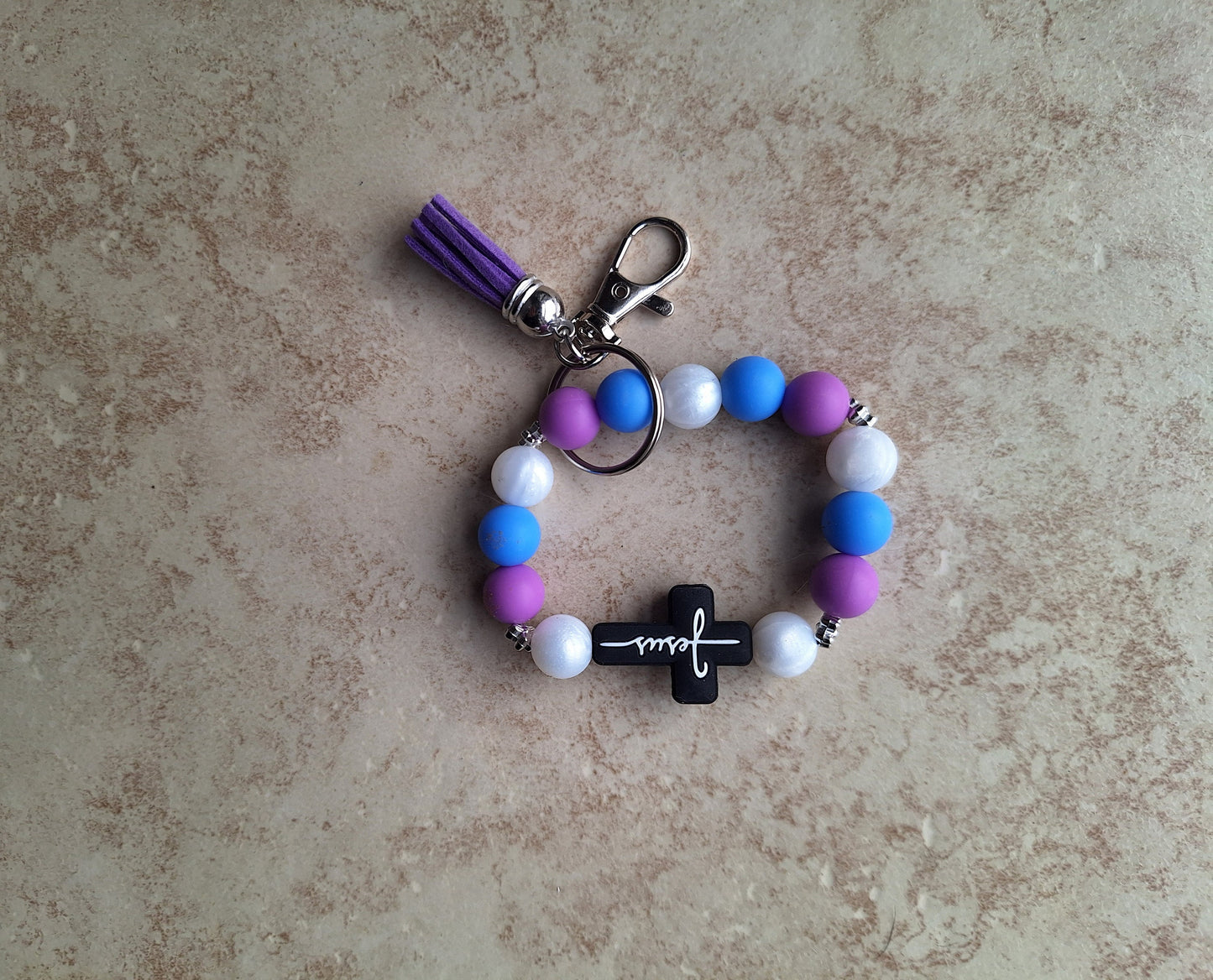 Silicone beaded wristlet keychain / Jesus cross silicone beaded wristlet keychain / religious faith bag accessories key chain gift