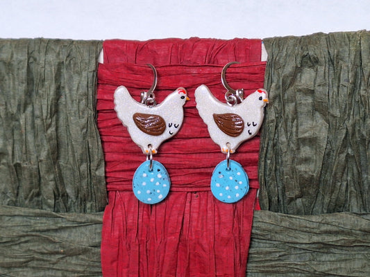 Kawaii clay chicken easter egg earrings / polymer clay spring summer dangle earrings / clay easter earrings jewelry chicken rooster