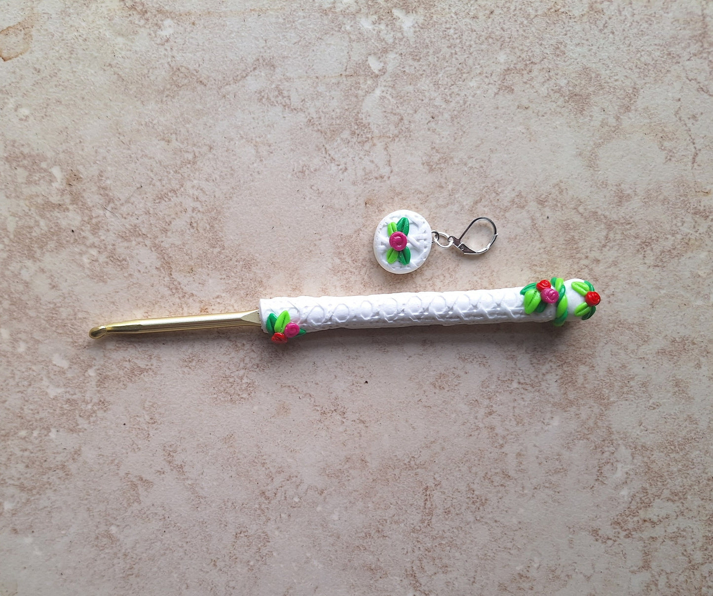Polymer clay roses rattan lattice crochet hook