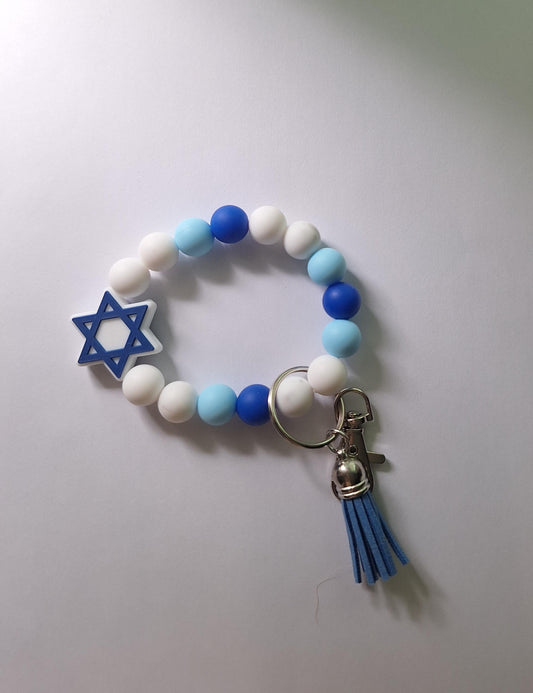 Silicone beaded wristlet keychain / jewish hannukah beaded wristlet religious keychain / star of David scene bag accessories key chain gift