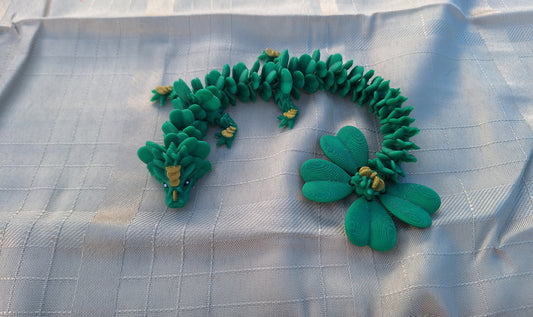 3D articulated green gold lucky clover dragon