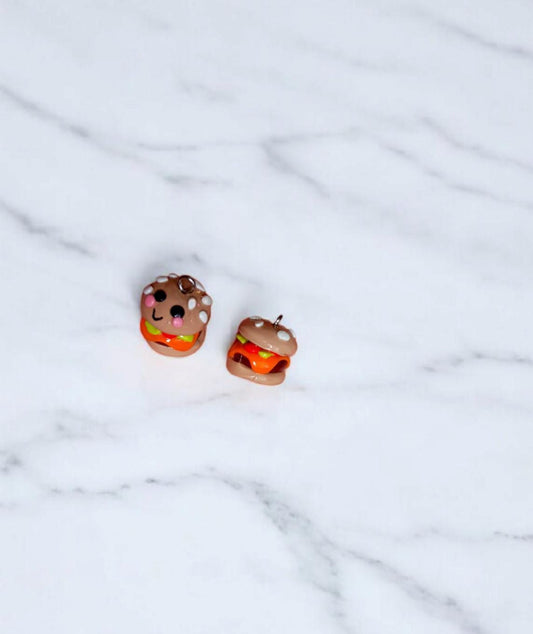 Polymer clay hamburger charms / cute kawaii clay cheese burgerfood charms / clay burger jewelry charm stitch marker progress keeper notions