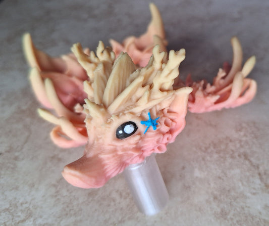 3D articulated ombre coral reef dragon straw cap / 3d printed dragon animals / coral tadling dragon straw topper cover Fidget figurines