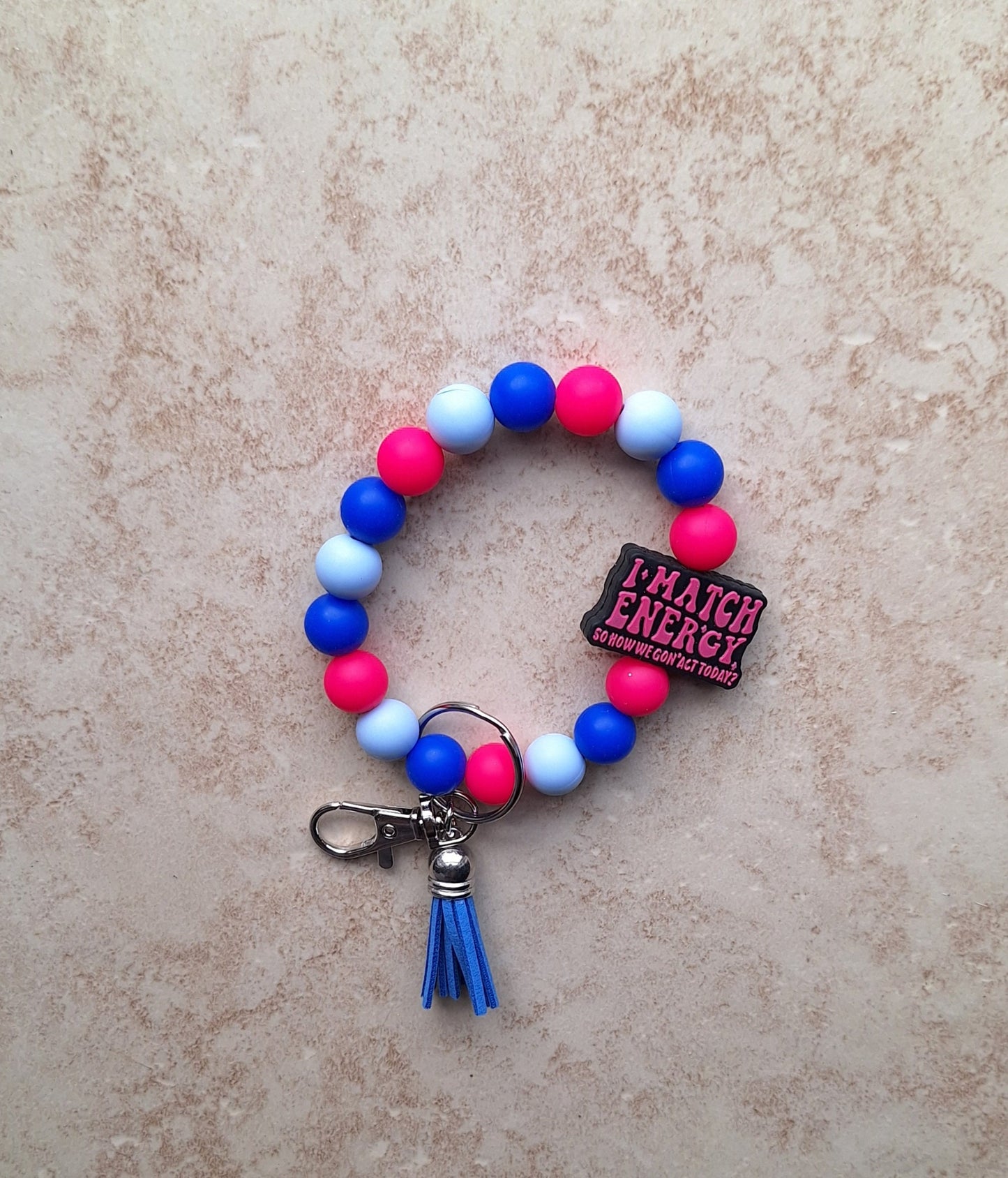 Silicone beaded wristlet keychain / i match energy silicone beaded wristlet keychain / attitude bag accessories key chain pink blue white