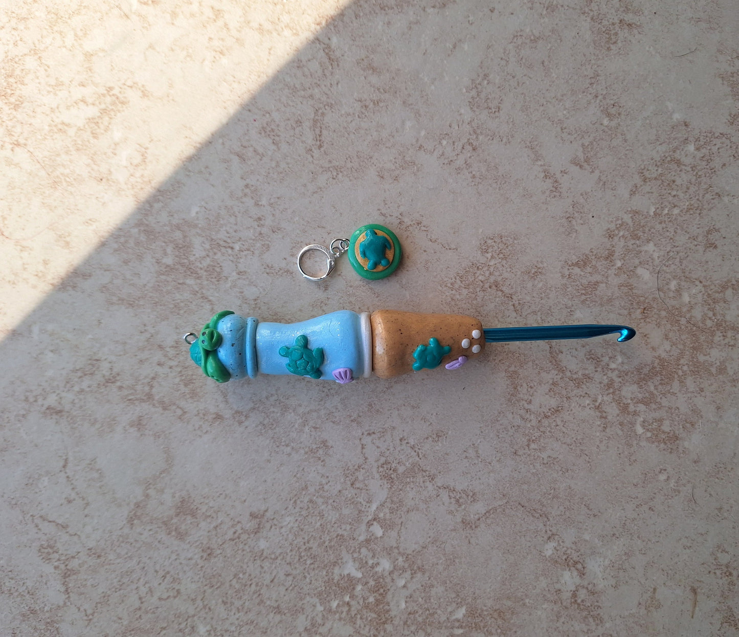 Polymer clay Beach sea turtle crochet hook