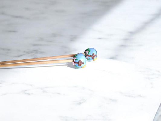 Set of 2 cross knitting needles / polymer clay knitting needles / decorative spring flower knitting needles accessory