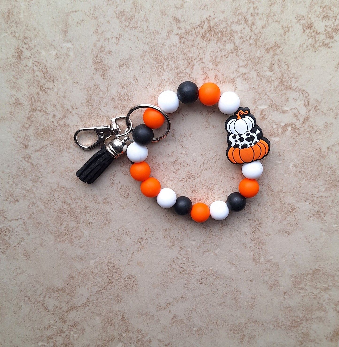 Silicone beaded wristlet keychain / fall halloween beaded wristlet ghost keychain / pumpkin cow print bag accessories key chain gift