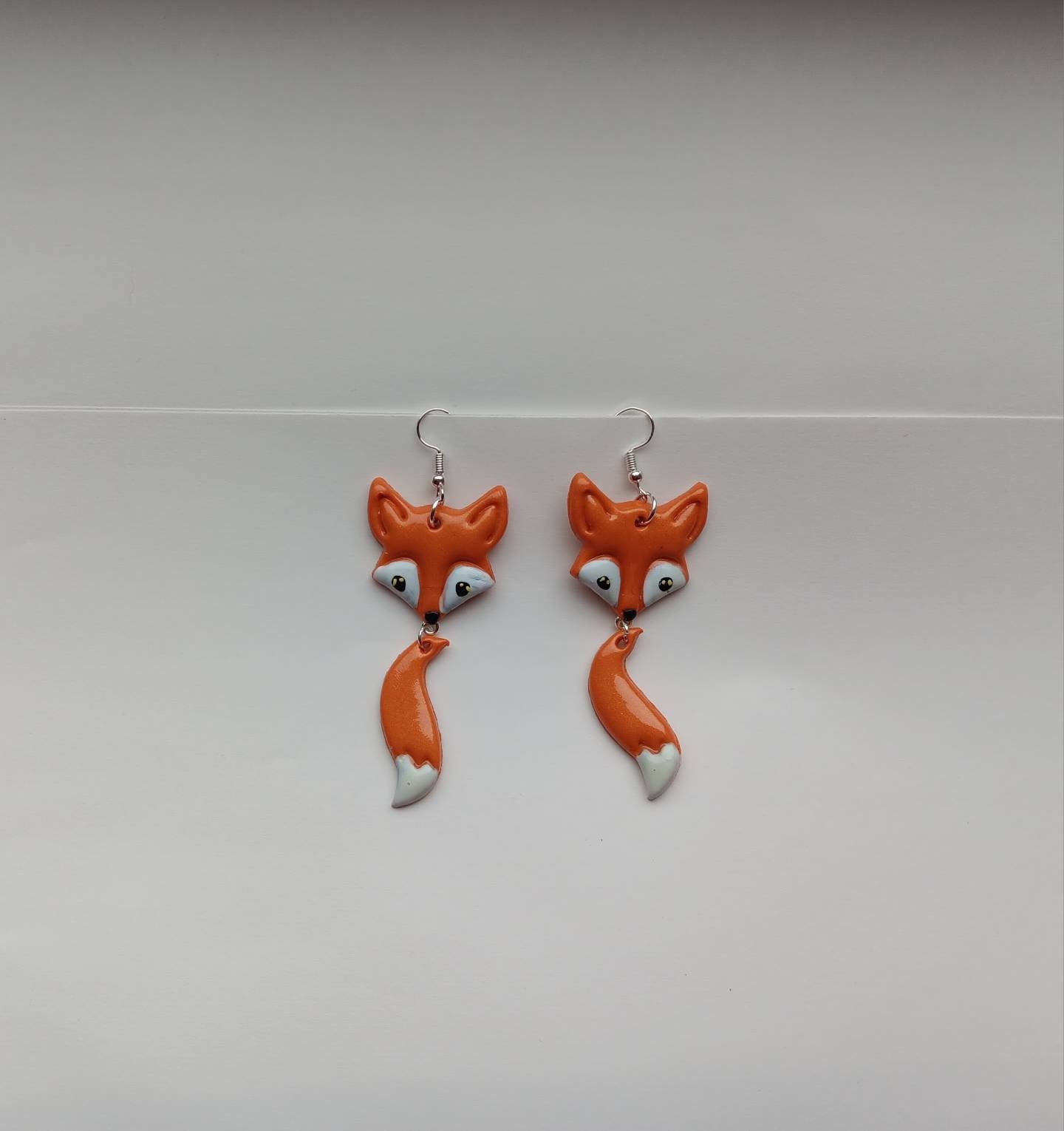 Kawaii fox and tail earrings / polymer red fox dangle earrings / clay fox jewelry / clay red orange fox earrings
