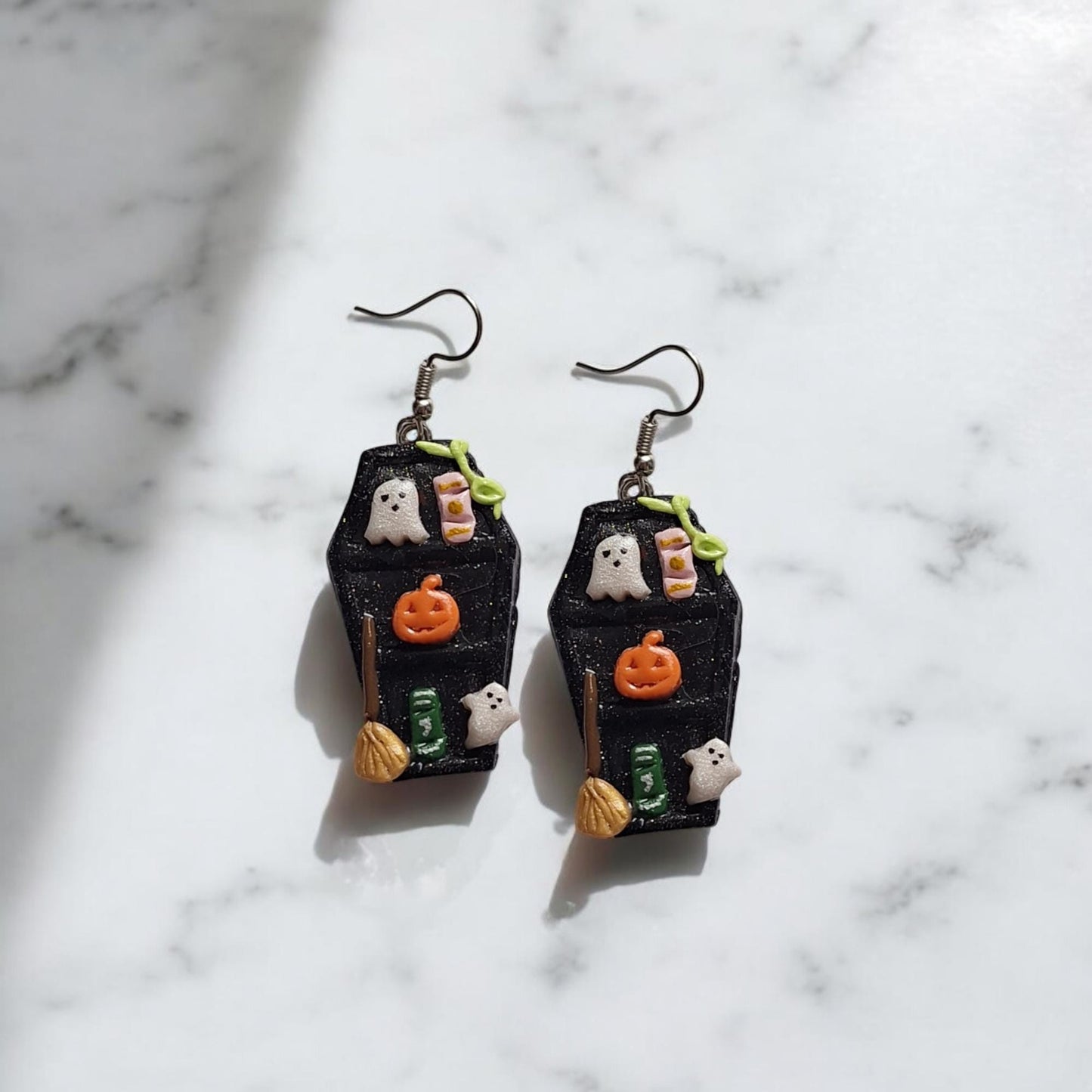 Kawaii clay coffin halloween fall bookshelf earrings / polymer clay bookcase earrings book need book lover jewelry / clay book earrings