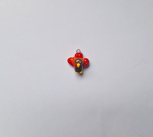 Kawaii red orange turkey charms / polymer clay turkey bird charms / clay holiday charms / clay thanksgiving turkey jewelry stitch marker
