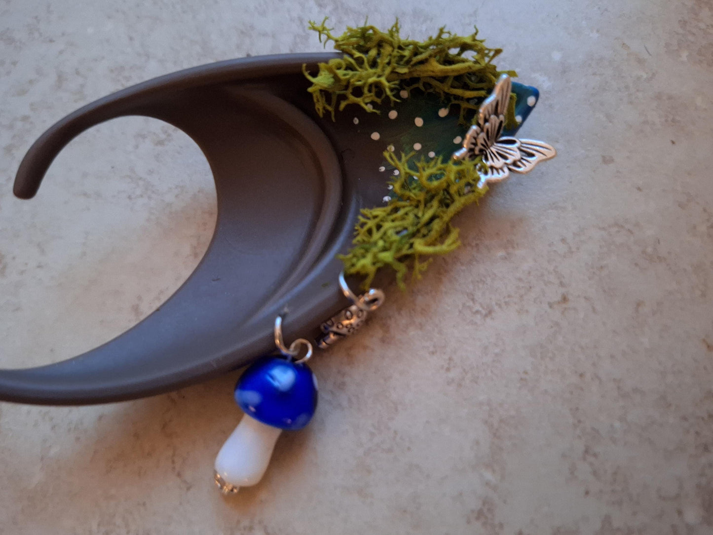 Blue mushroom toadstool rubber fairy pixie elf ears / halloween costume accessory cosplay elf ears / painted elf ears with earrings