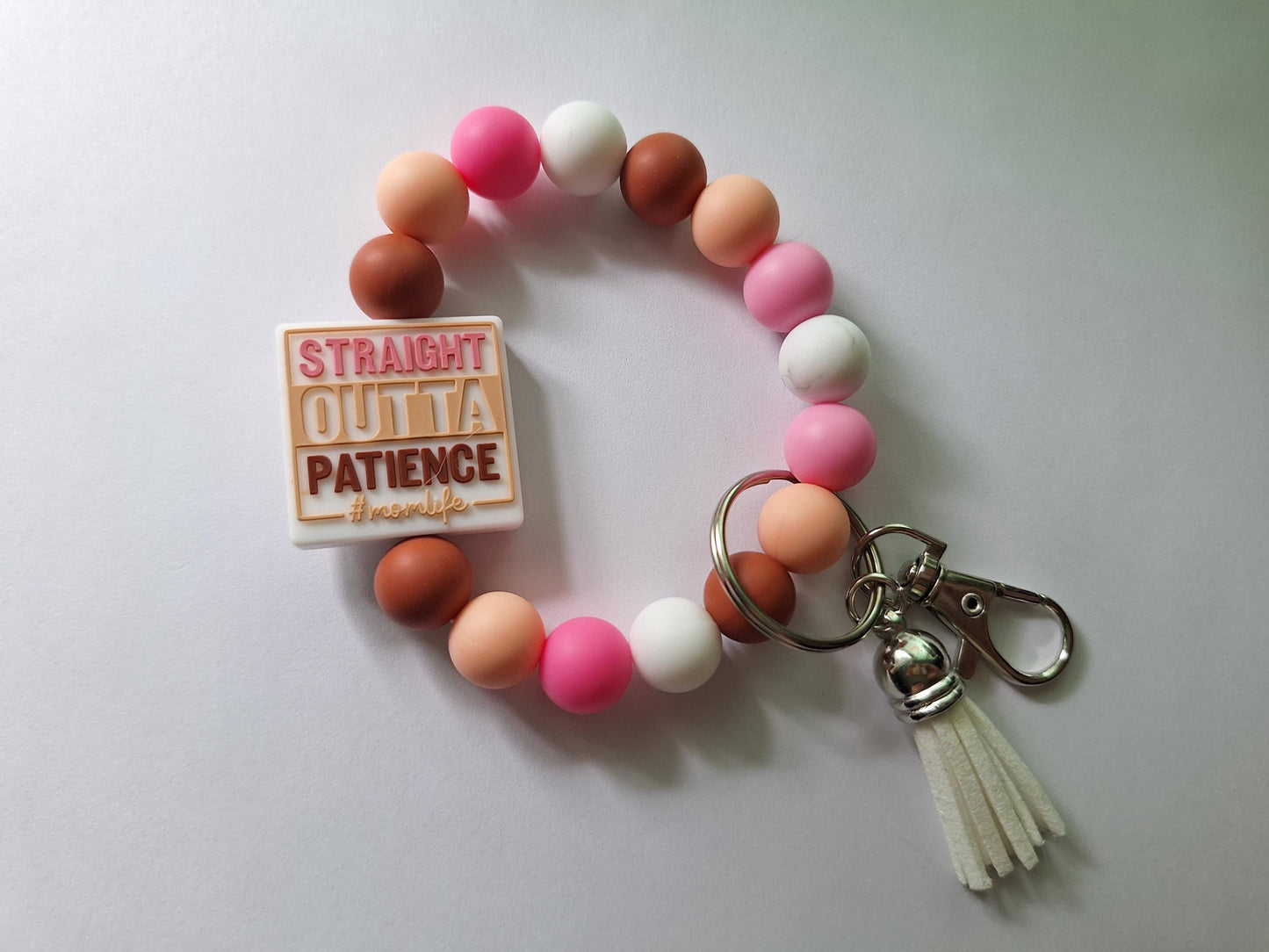Silicone beaded wristlet keychain / #momlife silicone beaded wristlet keychain / straight outta patience bag accessories key chain