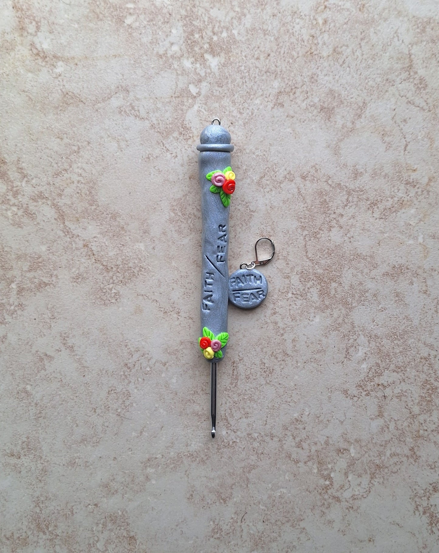 Polymer clay faith over fear inspirational crochet hook