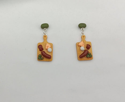 Kawaii food earrings / clay cheese sausage olive earrings / clay food jewelry / charcuterie board earrings / charcuterie board jewelry charm