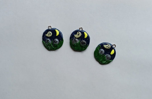 Kawaii graveyard charms / polymer clay halloween charms / kawaii clay charms jewelry / round ghost grave tombstone charms stitch markers