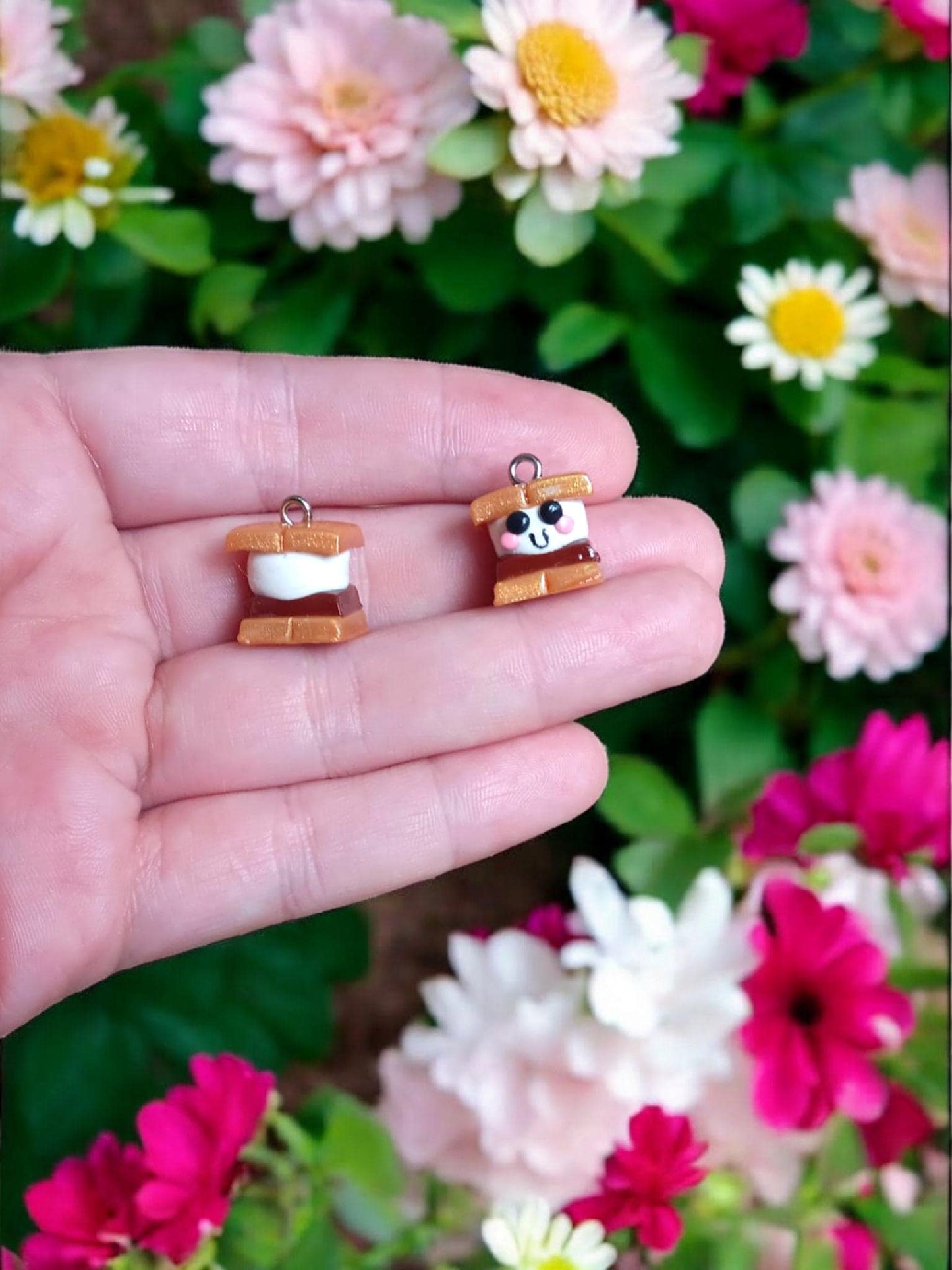 Polymer clay smores charms / cute kawaii clay sweets charms smores dessert jewelry charm stitch marker progress keeper notions