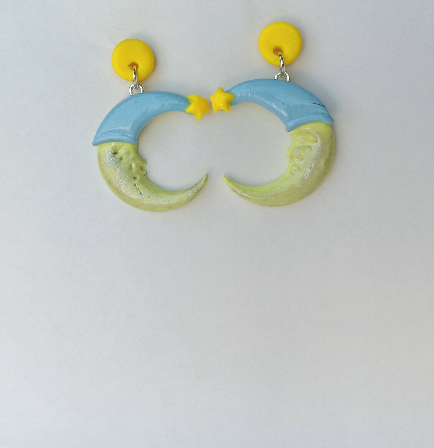 Kawaii sleepy moon earrings / polymer clay moon star earrings / kawaii space jewelry / clay sleepy moon and stars