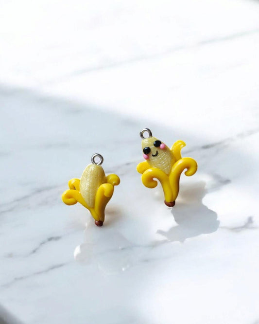Polymer clay banana charms / cute clay banana charm kawaii food charm / clay banana peel jewelry charm stitch marker progress keeper notions