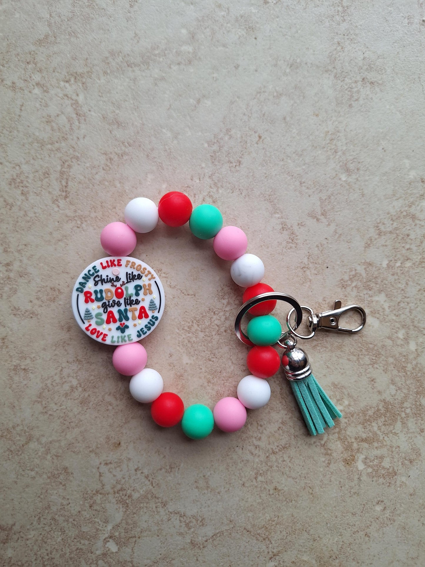 Silicone beaded wristlet keychain christmas beaded wristlet tree keychain / dance like frosty love like Jesus bag accessory key chain gift