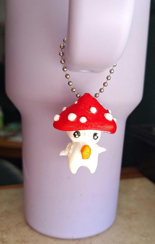 3D articulated red mushroom pixie tumbler charm buddy / 3d printed animals tumbler handle charms Fidget toadstool pixie charm colorful