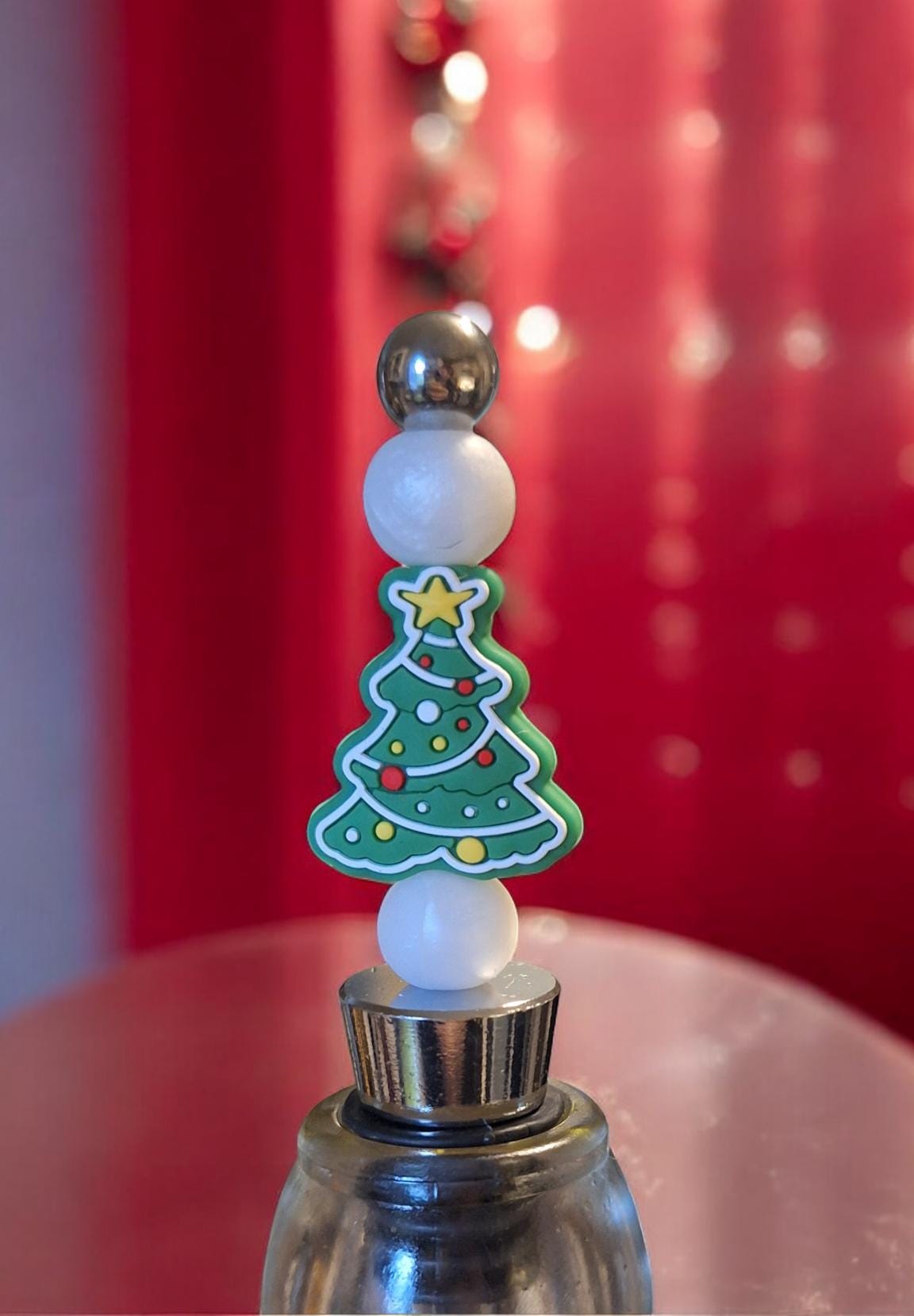 Silicone beaded Christmas tree wine stopper / holiday beaded silicone wine stopper top / christian religious wine accessories