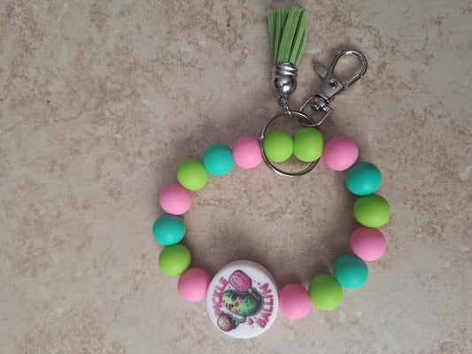 Silicone beaded wristlet keychain pickle ballin / pickle ball silicone beaded wristlet keychain / pickleball bag accessories key chain gift