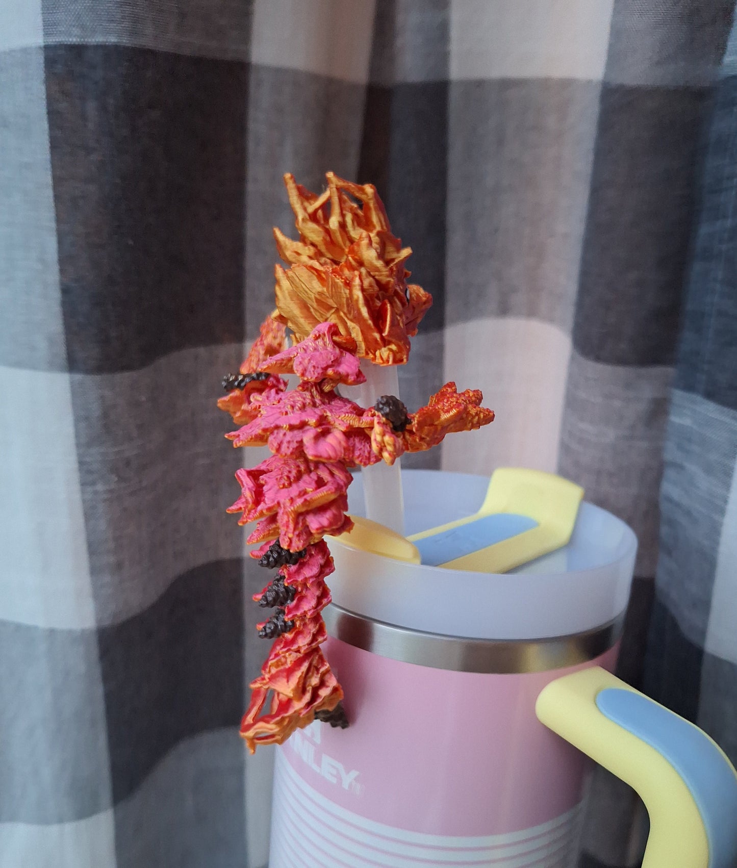 3D articulated autumn dragon straw cap / 3d printed dragon animals / autumn leaf dragon tadling straw topper cover Fidget figurines
