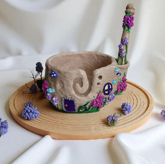 Handmade clay mushroom toadstool forest yarn bowl / fairy garden house whimsical yarn bowl crochet knitting accessories tools