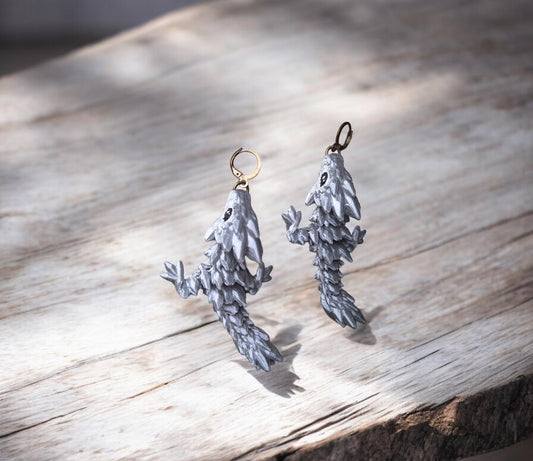 3D articulated silver gemstone tadling dragon earrings / 3d printed earrings / dragon earrings / articulated 3d dragon jewelry