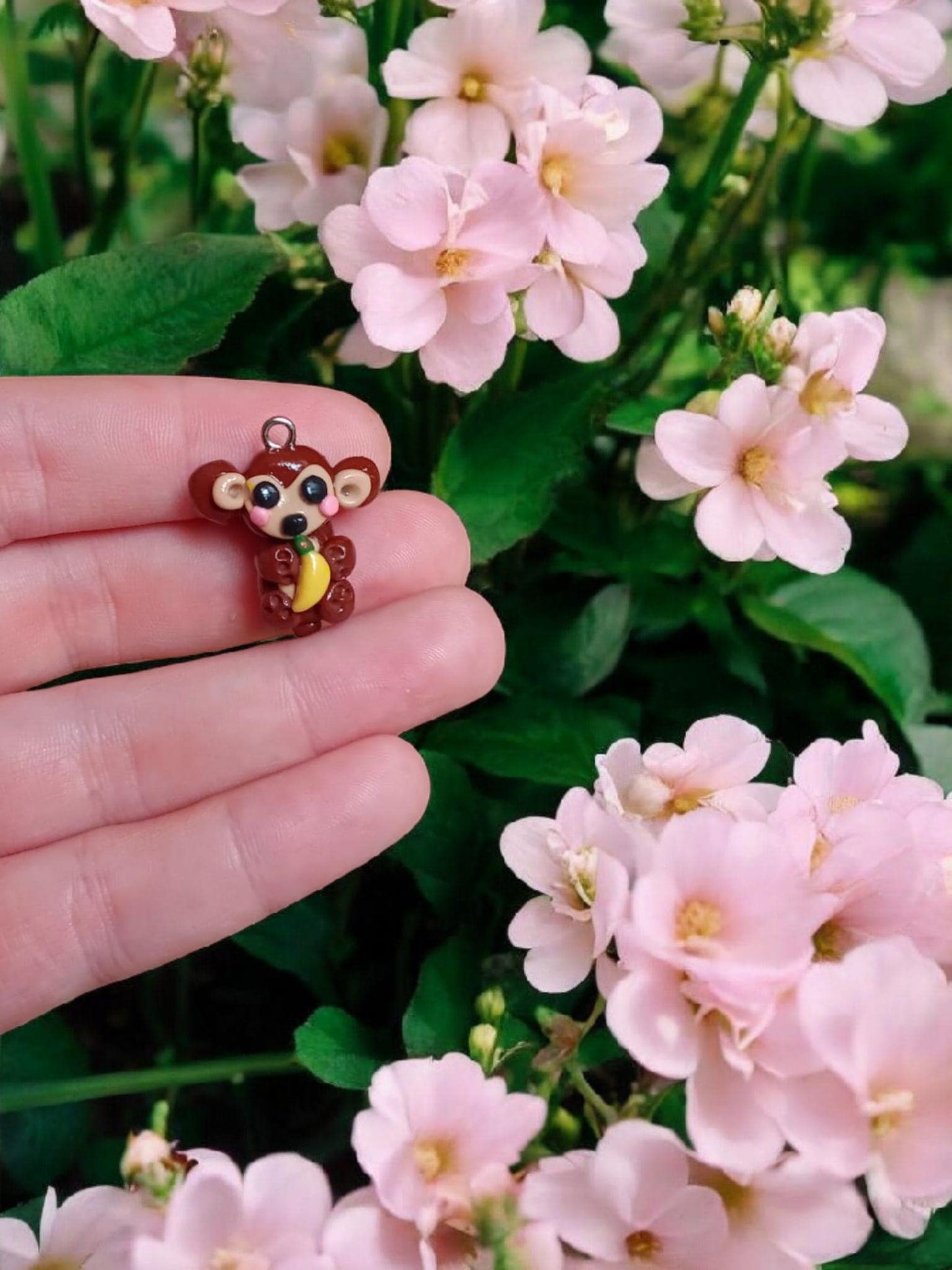 Polymer clay monkey charms / cute kawaii clay monkey with banana animal charm / monkey jewelry charm stitch marker progress keeper notions
