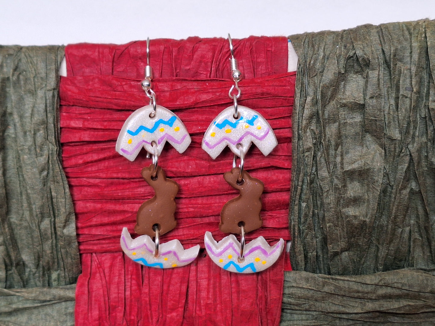 Kawaii clay easter egg chocolate bunny earrings / polymer clay spring summer dangle earrings / clay easter earrings jewelry easter egg