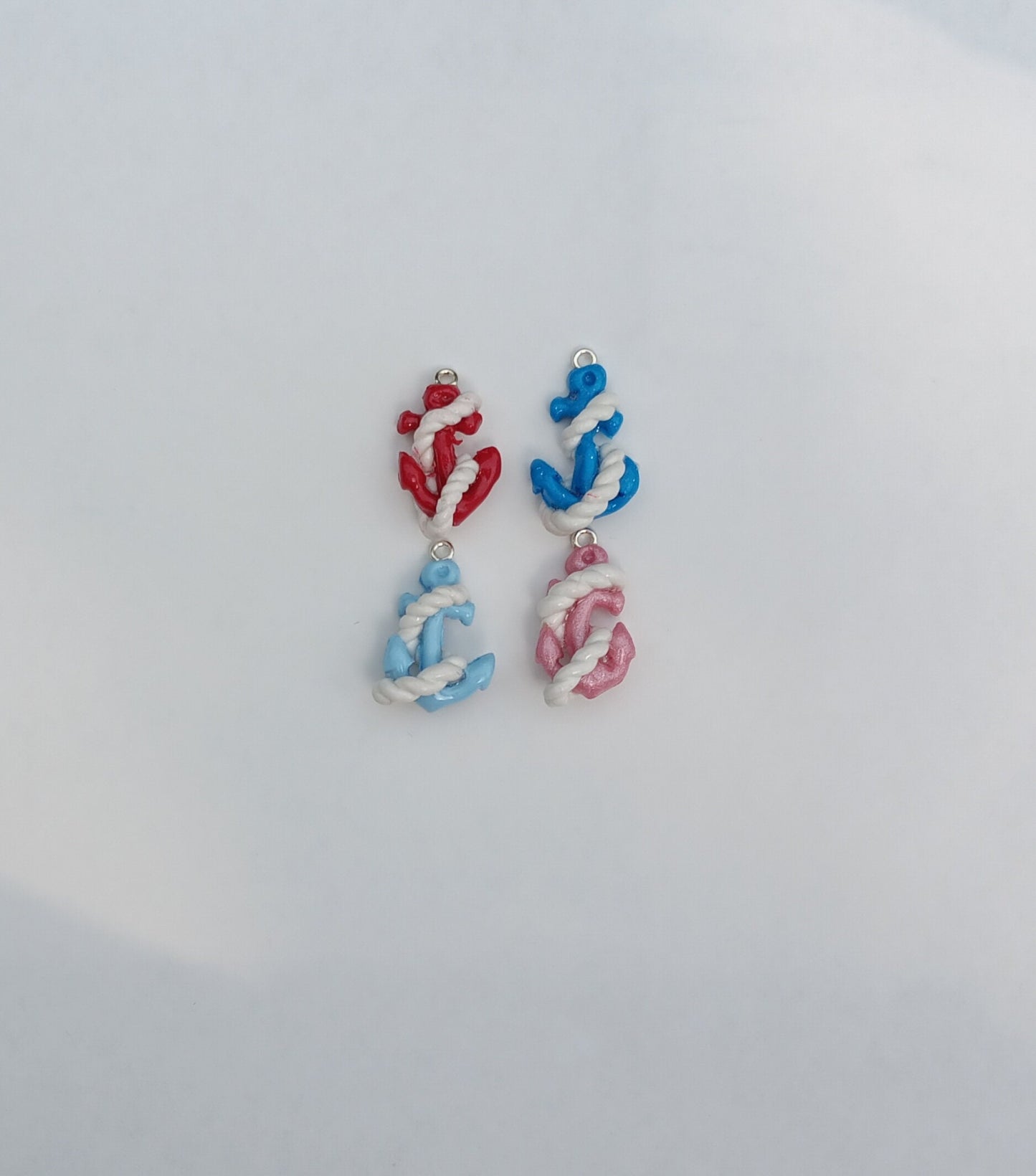 Kawaii anchor with rope charms / polymer clay nautical anchor charms / kawaii red blue anchor charms / kawaii nautical rope anchor jewelry