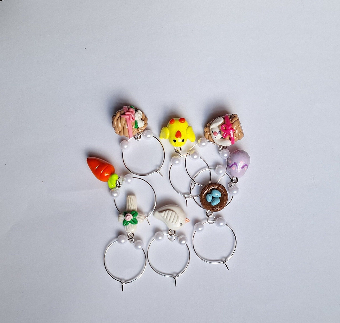 Set of 8 Easter wine charms / holiday wine charms / spring wine charms / set of 8 polymer clay easter celebrate wine charms