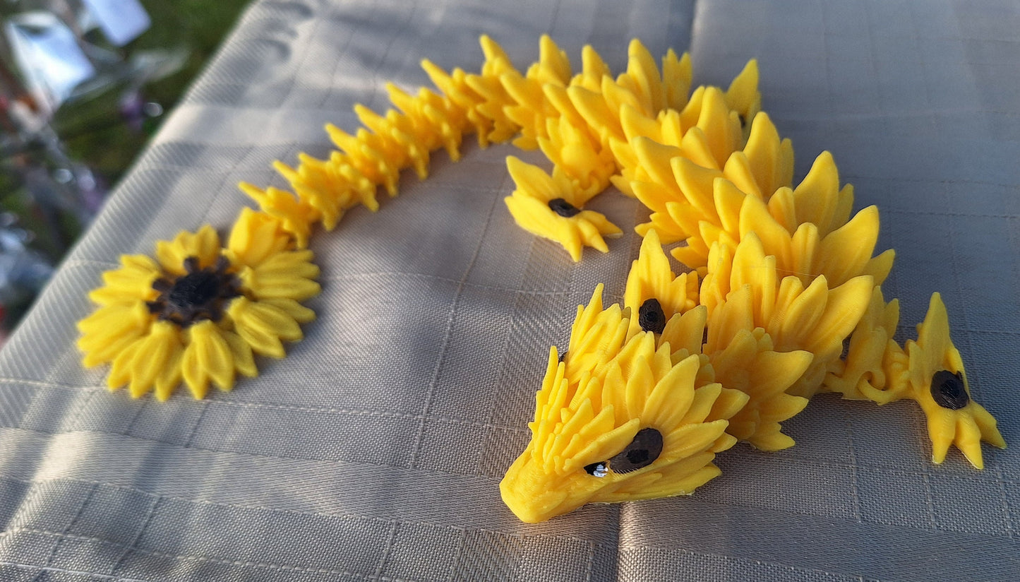 3D articulated yellow black brown sunflower dragon / 3d printed dragon animals / sunflower dragon knick knack Fidget figurines