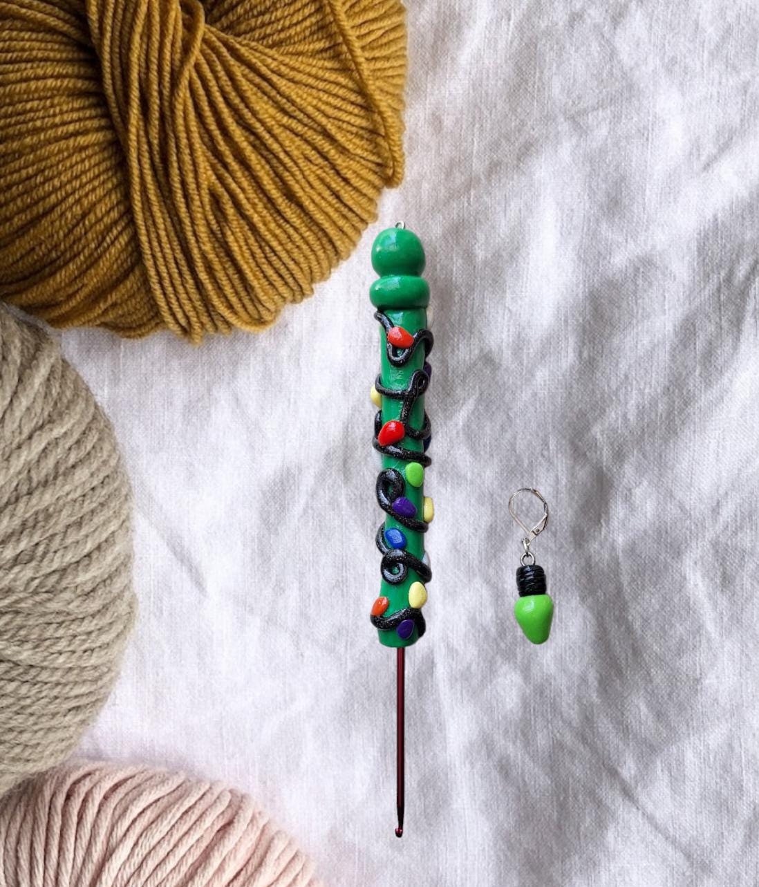 Polymer clay christmas lights colorful crochet hook