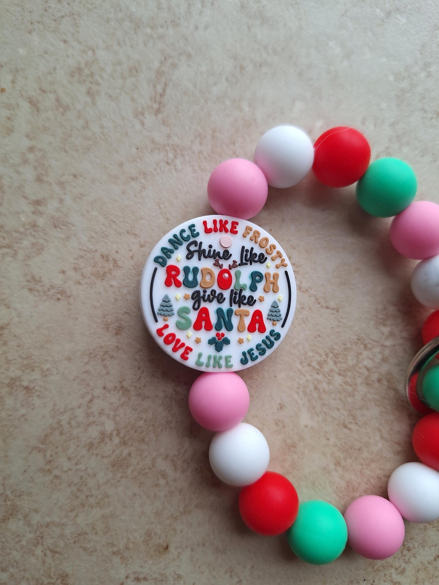 Silicone beaded wristlet keychain christmas beaded wristlet tree keychain / dance like frosty love like Jesus bag accessory key chain gift