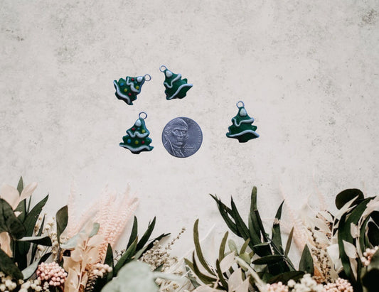 Kawaii Christmas tree charms / polymer clay tree charms / kawaii  holiday jewelry / kawaii holiday charms / pine tree charms/ snow charms