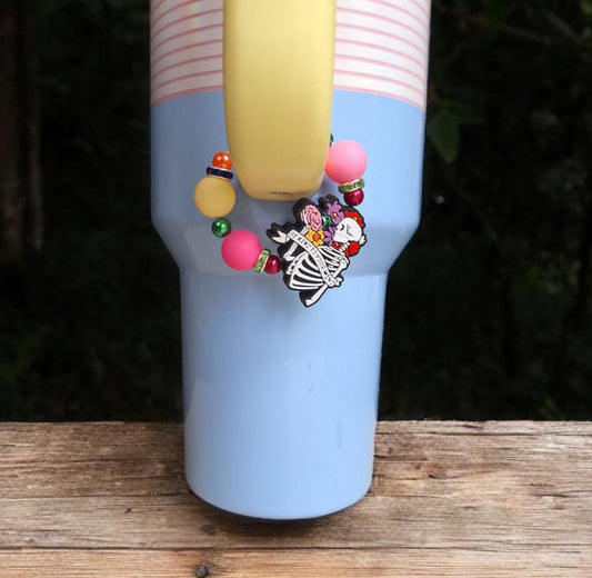 Silicone beaded be kind to your mind handle charm tumbler accessories / tumbler charm buddy / floral flower skeleton tumbler handle charm