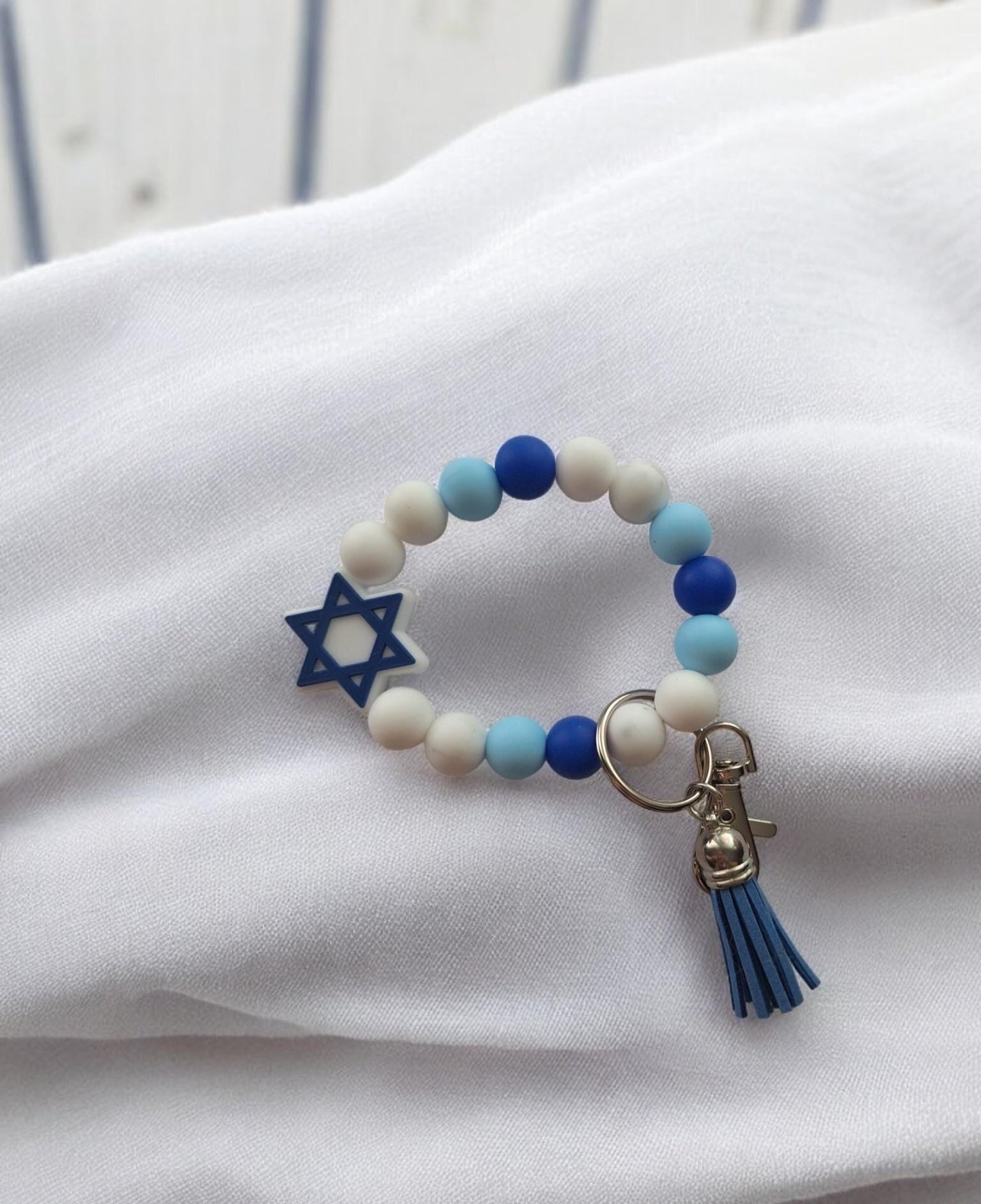 Silicone beaded wristlet keychain / jewish hannukah beaded wristlet religious keychain / star of David scene bag accessories key chain gift