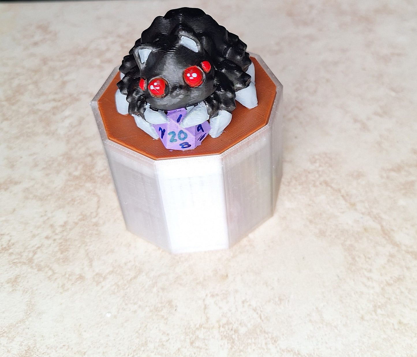 3D printed and painted spider kitty cat dice holder / 3d spider cat storage box display / 3d printed dice storage container