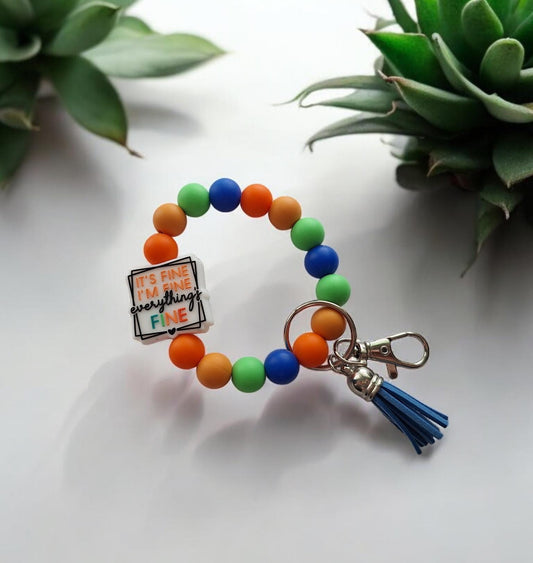 Silicone beaded wristlet keychain it's fine I'm fine everything's fine / silicone beaded wristlet keychain / bag accessories key chain gift